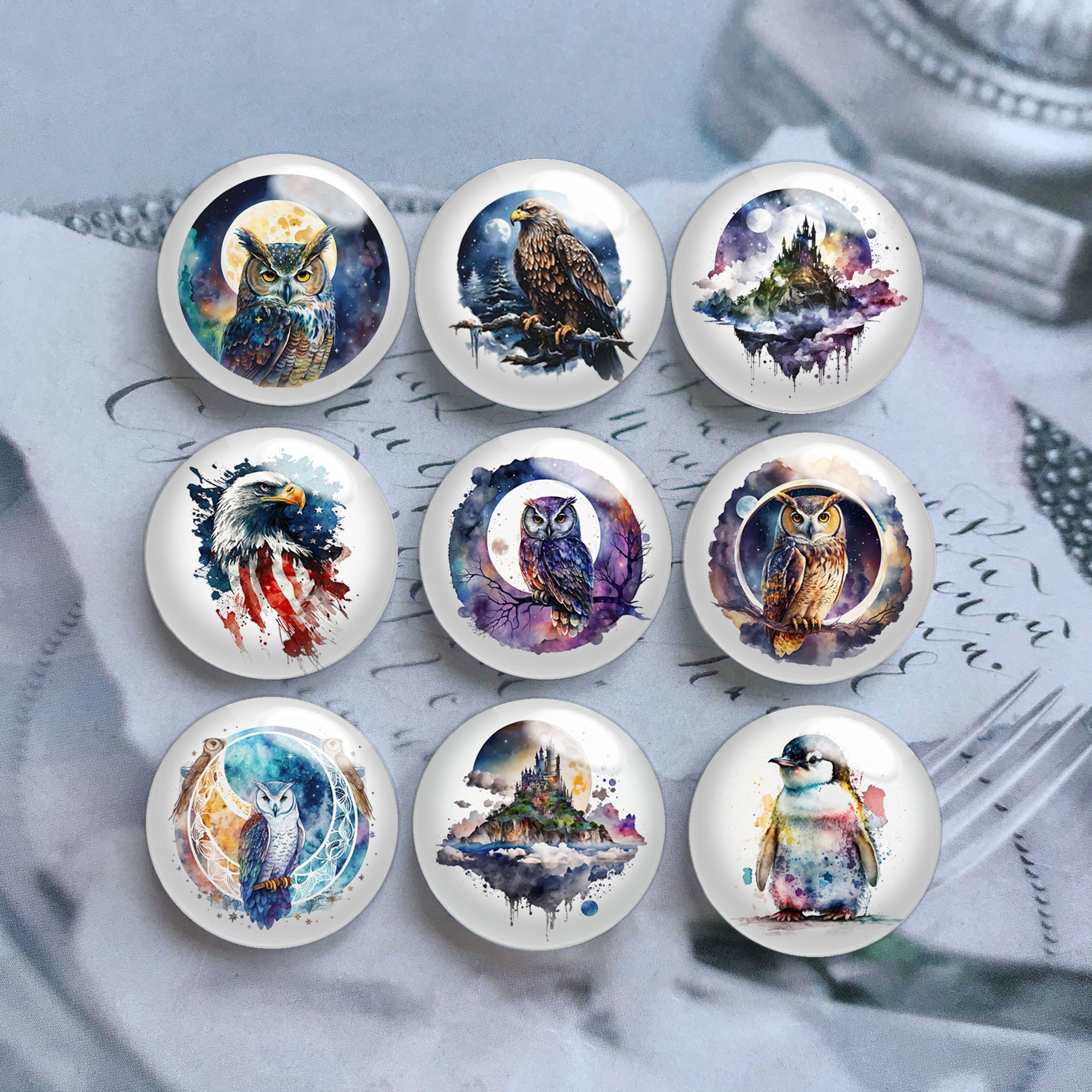 10pcs 10mm 12mm Owl Cabochon, Penguin Glass Dome, 14mm 16mm 18mm 20mm 25mm 30mm 35mm 40mm DIY Hawk P