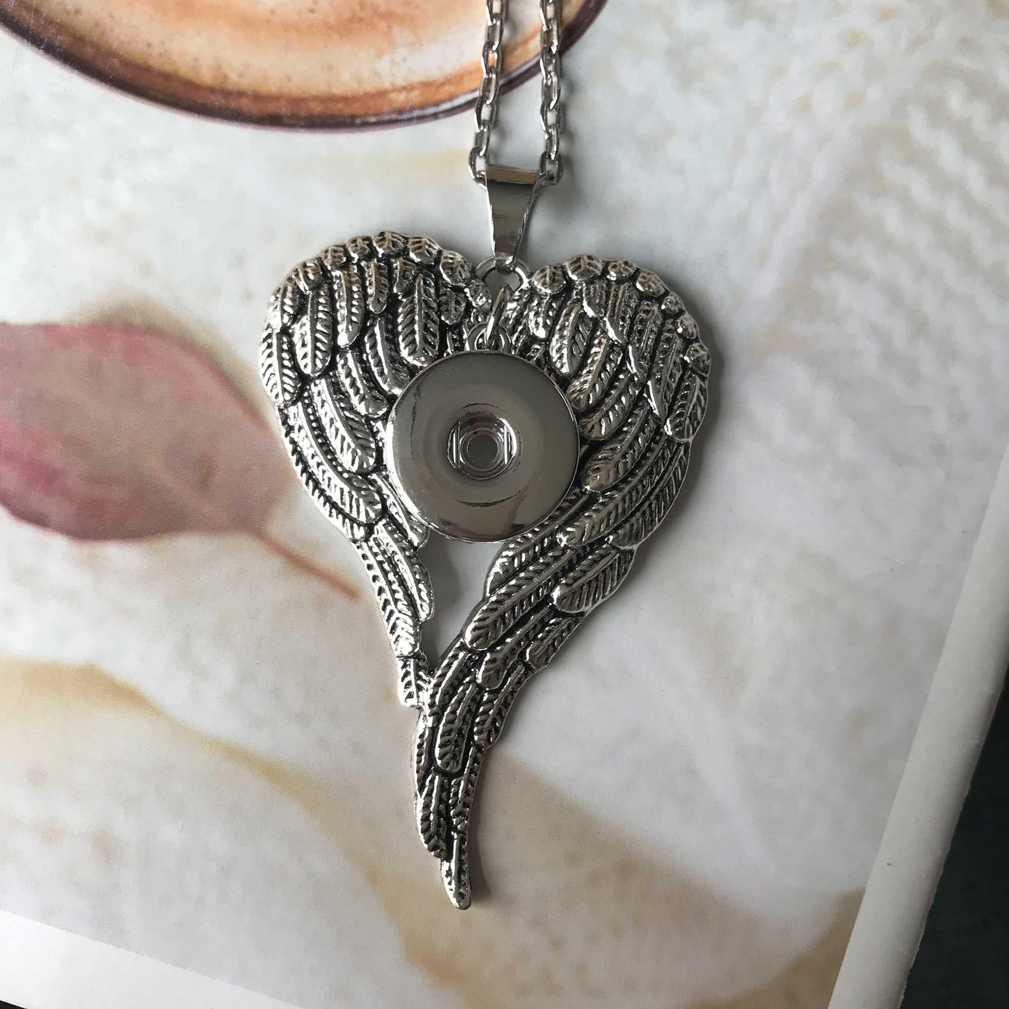 Angel Wings Snap Button Pendant Necklace, Wing Necklace for 18mm