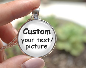 Custom Necklace,Handmade Personalized Photo Pendant Necklace, Customized Text Choker Necklace ,Glass dome Picture Cabochon Jewelry Gifts