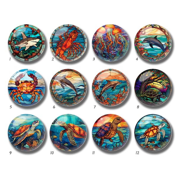 Cabochon d'image en vitrail dauphin, dôme en verre de tortue de mer, 10 mm 12 mm 14 mm 16 mm 18 mm 20 mm 25 mm 30 mm 35 mm 40 mm Perle de verre pour image d'image-DN2098