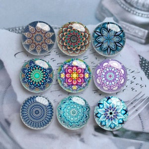 Blauwe Mandala Cabochon, Yoga Namaste Glazen Koepel, 10mm 12mm 14mm 16mm 18mm 20mm 25mm 30mm 35mm 40mm Bloemenbeeld Glazen Cameo Kraal-DN1515