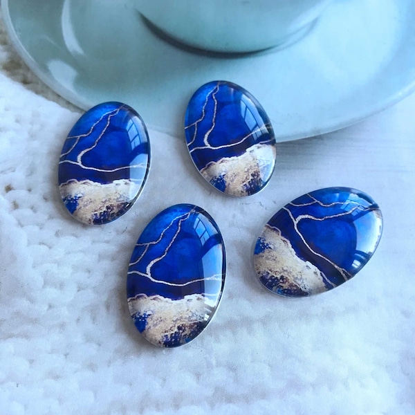 Cabochon a goccia ad acquerello in oro blu, cabochon ovale in vetro ovale per foto, 10x14mm, 13x18mm, 18x25mm, 20x30mm, 30x40mm cupola di vetro -R229603