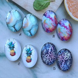 Watercolor Oval Cabochon,Handmade Floral Image teardrop glass dome, 10x14mm,13x18mm,18x25mm,20x30mm,30x40mm photo glass cameo -ROV00