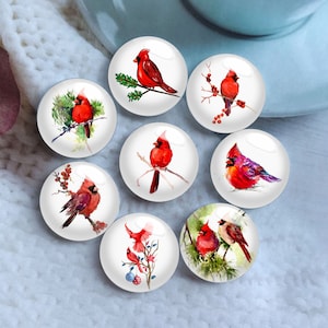 10pcs 10mm 12mm Cardinal Cabochon, Memorial Red Bird Glass Dome, 14mm 16mm 18mm 20mm 25mm 30mm 35mm 40mm DIY Picture Image Glass Beads-DN595