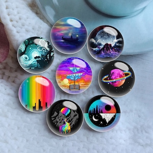 10 Stück 10mm 12mm Vollmond Cabochon, Berg Glaskuppel, 14mm 16mm 18mm 20mm 25mm 30mm 35mm 40mm DIY Regenbogen Bild Glasperlen-DN582
