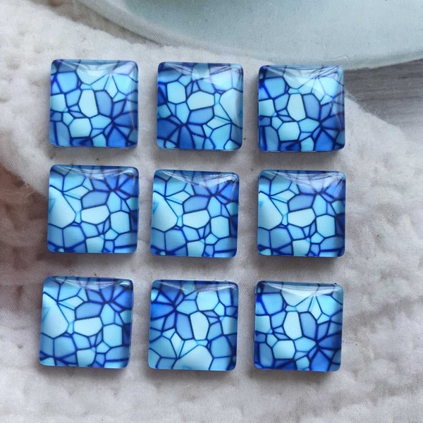 Cabochon carré en verre avec fenêtre en treillis bleu, mosaïque de dômes en verre, 10 12 14 15 16 20 25 30 35 40 pépites de camée 50 mm-SQ22D1