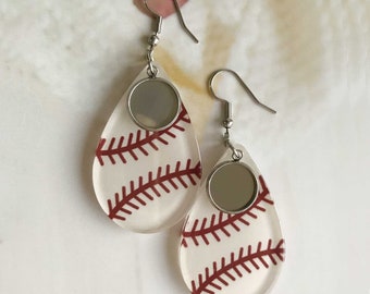 6pcs- Boucles d’oreilles acryliques en forme de larme de baseball vierges, base de boucles d’oreilles pendantes en forme de larme de 8 mm 10 mm 12 mm 14 mm, boucles d’oreilles pendantes, plateaux de tasses de lunette-DASS01