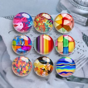10pcs 10mm 12mm Rainbow Cabochon, Colorful Glass Dome, 14mm 16mm 18mm 20mm 25mm 30mm 35mm 40mm Watercolor Picture Image Glass Cameo-DN2119