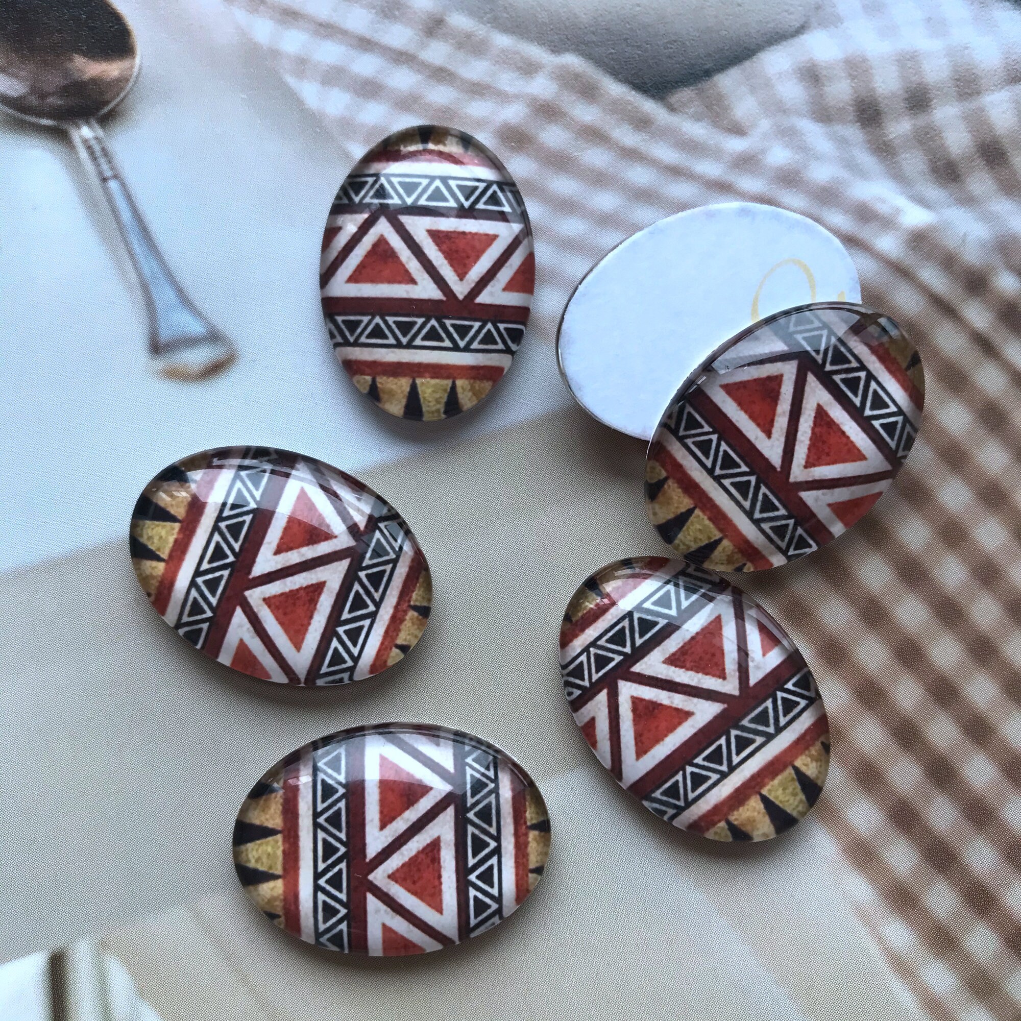 Triangle Oval Cabochon,handmade Brown Geometry Teardrop Photo Glass ...