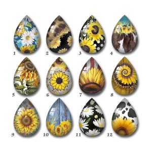 Cabochon tournesol en forme de larme, dôme en verre photo en forme de larme de marguerite, 10 x 14 mm 13 x 18 mm 18 x 25 mm 20 x 30 mm Camée en verre pour photo DIY - DSD12