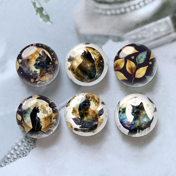 Black Cat Cabochon, Halloween Cat Glass Dome,10mm 12mm 14mm 16mm 18mm 20mm 25mm 30mm 35mm 40mm DIY Cat Picture Image Glass Beads-DN850
