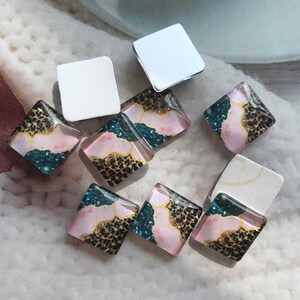 Cabujón de cristal fotográfico cuadrado de leopardo hecho a mano, mosaico de cúpulas de cristal con imagen rosa, 10 12 14 15 16 20 25 30 35 40 50 mm Imagen Cameo Nuggets-SQ11D8