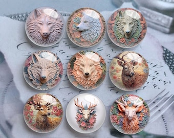 10pcs 10mm 12mm Wolf Cabochon, Deer Glass Dome, 14mm 16mm 18mm 20mm 25mm 30mm 35mm 40mm Animal Picture Image Glass Beads-DN2357