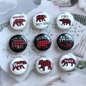 Cabochon maman ours, cabochon photo buffle rouge papa ours 10 mm 12 mm 14 mm 16 mm 18 mm 20 mm 25 mm 30 mm 35 mm 40 mm Dôme en verre camée dôme-R0790