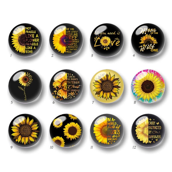 Sunflower Cabochon, Yellow Floral Glass Dome,10mm 12mm 14mm 16mm 18mm 20mm 25mm 30mm 35mm 40mm DIY Picture Image Glass Beads-DN243