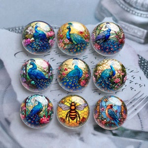 Peacock Stained Glass Image Cabochon, Butterfly Glass Dome,10mm 12mm 14mm 16mm 18mm 20mm 25mm 30mm 35mm 40mm DIY Picture Image Glass -DN2152