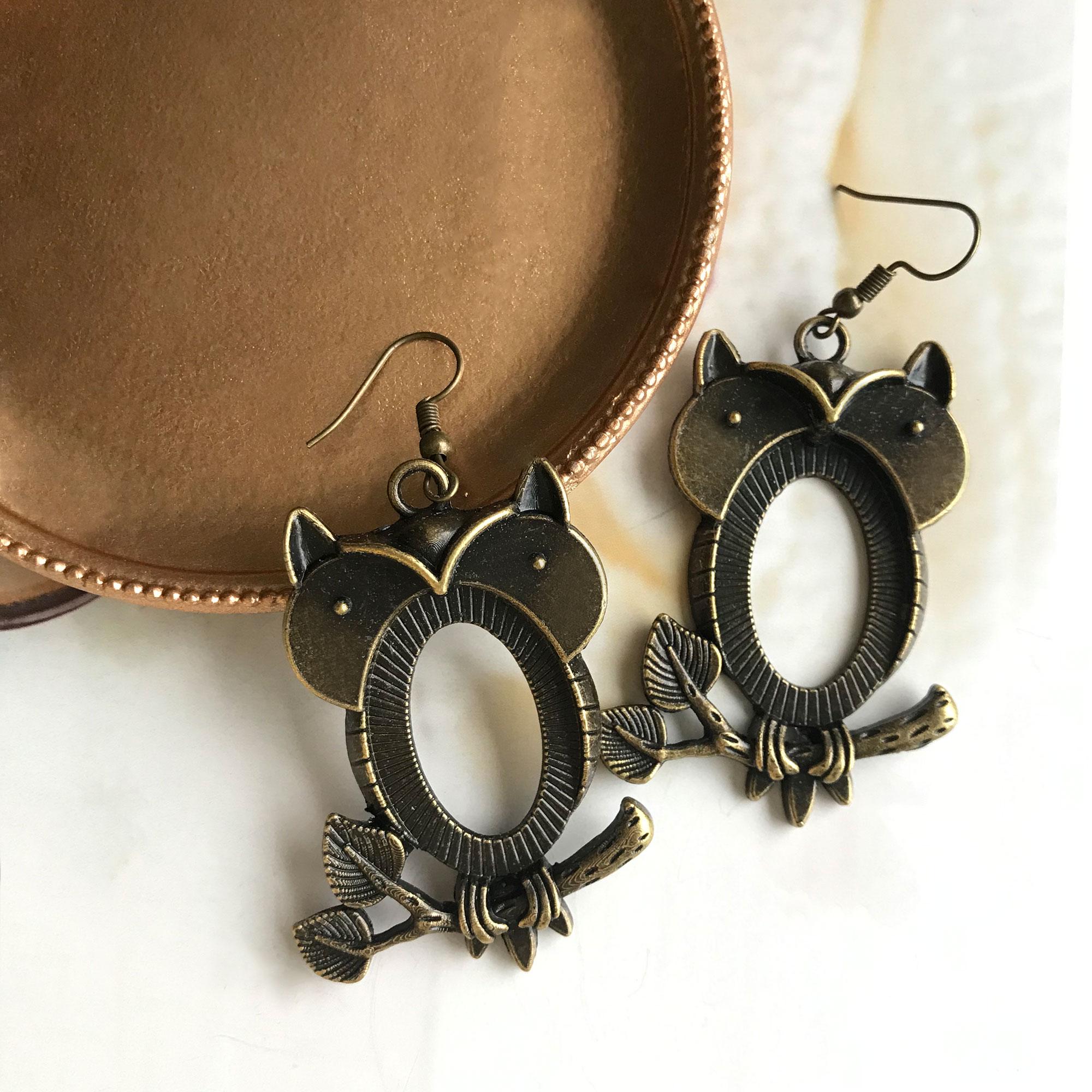 10pcs Owl Earrings Blanks, 20x30mm Oval Dangle Earrings Base, Drop Earrings Bezel Cups Trays ,Caboch