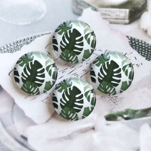 10stk Grün Tropisches Blatt Cabochon/Druckknopf, 10mm 12mm 14mm 16mm 18mm 20mm 25mm 30mm 35mm 40mm Bild Glaskuppel/Ingwer Snap-R292904
