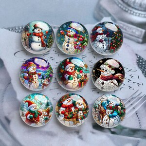 10pcs Snowman Cabochon, Christmas Glass Dome,10mm 12mm 14mm 16mm 18mm 20mm 25mm 30mm 35mm 40mm DIY Paper Picture Image Glass Cameo -DN2221
