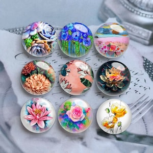 Cabochon di fiori fatti a mano, Cupola di vetro con immagine floreale, 10mm 12mm 14mm 16mm 18mm 20mm 25mm 30mm 35mm 40mm Perline cammeo in vetro con immagine fai-da-te-DN931