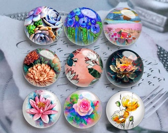 Handmade Flower Cabochon, Floral Image Glass Dome,10mm 12mm 14mm 16mm 18mm 20mm 25mm 30mm 35mm 40mm DIY Picture Glass Cameo Beads-DN931