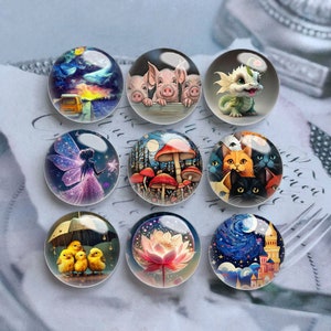 10 pièces 10 mm 12 mm cabochons faits main, dôme en verre animal, cabochon lotus, camée image de fée, image bricolage 14/16/18/20/25/30/35/40 mm - DN2611