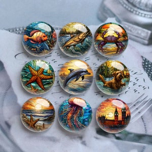 Cabochon pour image en vitrail, dôme en verre d'animal marin, 10 mm 12 mm 14 mm 16 mm 18 mm 20 mm 25 mm 30 mm 35 mm 40 mm Accessoires en verre pour image DIY - DN1950