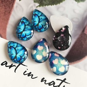Blauwe vlinder ovale cabochon, Valentijnsdag liefde hart traan foto glas cabochon, 10x14mm, 13x18mm, 18x25mm, 20x30mm, 30x40mm glazen koepel