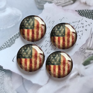 Retro USA Flag Cabochon / verre Snap Button, 4 juillet 10mm 12mm 14mm 16mm 18mm 20mm 25mm 30mm 35mm 40mm Dôme en verre / Ginger Snap -R2252813
