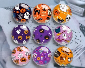 10pcs Halloween Cabochon, Pumpkin Image Glass Dome, 10mm 12mm 14mm 16mm 18mm 20mm 25mm 30mm 35mm 40mm DIY Glass Picture Mosaic Cameo-DN1567
