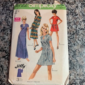 Simplicity Pattern 8722 Vintage 1970  Size 14 Dress Jiffy
