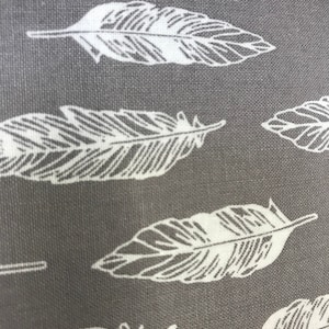 Gray white feathers runner. 12”x 42” table runner.  Use on bar table dresser bench nightstand couch table