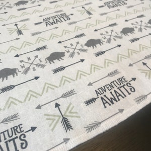 Adventure awaits buffalo arrows runner. 12”x42 table runner. Couch footbed table end table dresser or bench topper. Home decor outdoors. New