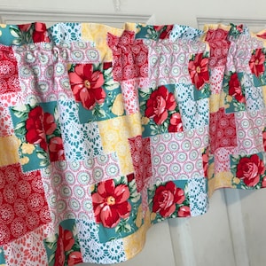 Valance made with pioneer woman patchwork material 12” flat or ruffle kitchen dining gift mom grandma sister so cute Best Buy love Etsy