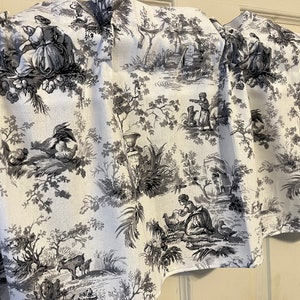 Gray white French toile valance runner. Single layer . 12”x42” dining kitchen living room. Gift idea curtain window treatment decor new