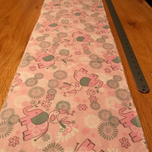 Pink elephant and birds nursery runner.  Baby decorations. 12”x 42” table dresser bench couch bed runner.  Kid baby girl toddler. Room