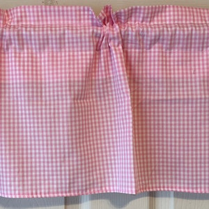 Pink white small gingham check valance. Girls room . New gift. Spring Easter decor. Runner or valance in flat and ruffle. Bedroom. Nice .