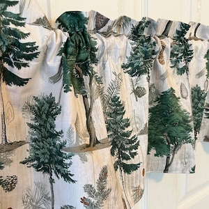 Pine tree cones valance. Cream 12”x42” curtain. Cabin outdoors best deal on Etsy so cute.  Bedroom kitchen bathroom dining cabin cottage