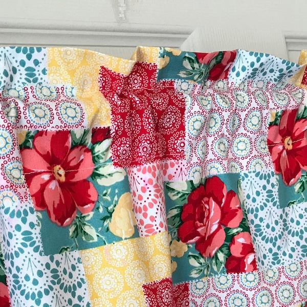 Valance made with pioneer woman patchwork material. Ruffle top .  Best Buy on Etsy!  Home decor gift idea mom sister aunt cousin wedding