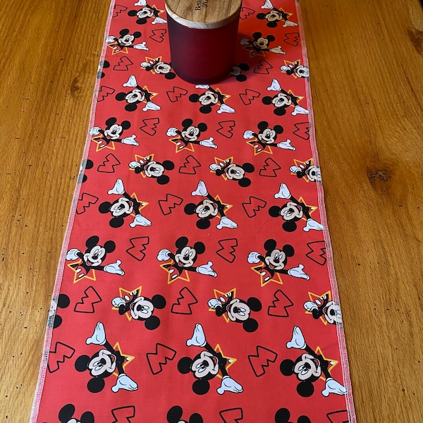 Mickey Table Runner.  Couch topper. Dresser doily. Red black white. Kitchen. Living room. Kids room.  Nursery. Birthday decorating.