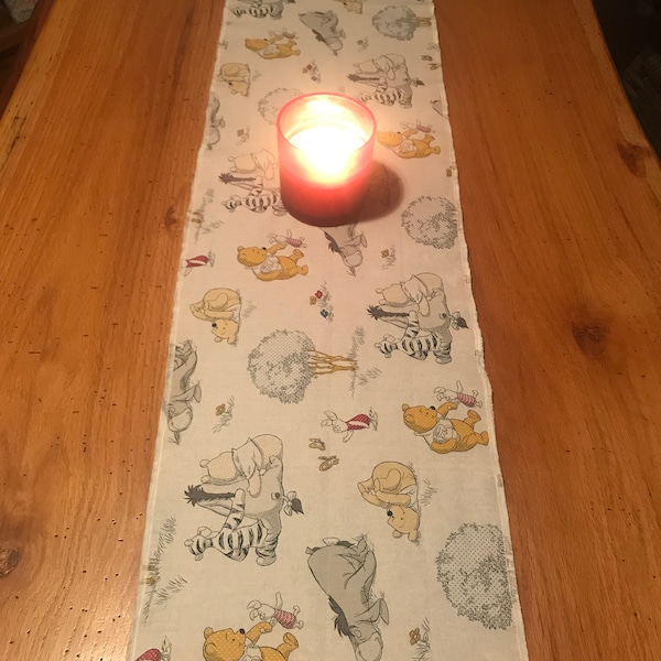 Winnie the Pooh. Pooh 12”x 42”  table runner. Nursery decor. Dresser doily. Couch topper.  Bench.  Foot of the bed. Baby shower