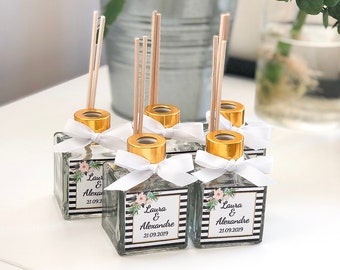 Diffuseur reed, faveurs de mariage uniques, idée cadeau douche de bébé, faveurs de mariage personnalisé, cadeaux pour les invités, bâtons de parfum, merci cadeau