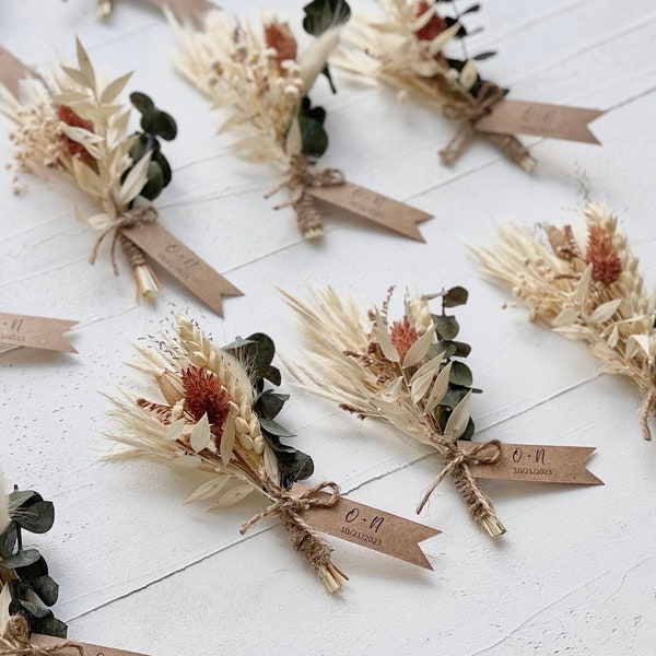 Pampas Boutonniere für Hochzeit - Gastgeschenke - Rustikaler Trockenblumenstrauß - Boho Tischkarte - Trockenblumenstrauß