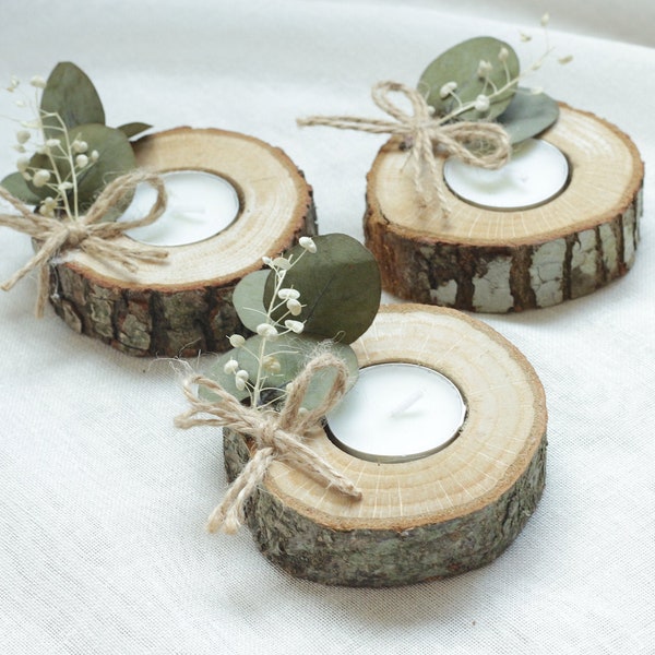 Wedding favors for guests, bulk gift, rustic wedding favor, personalized favor, wood tealight holder, eucalyptus decor, unique favor