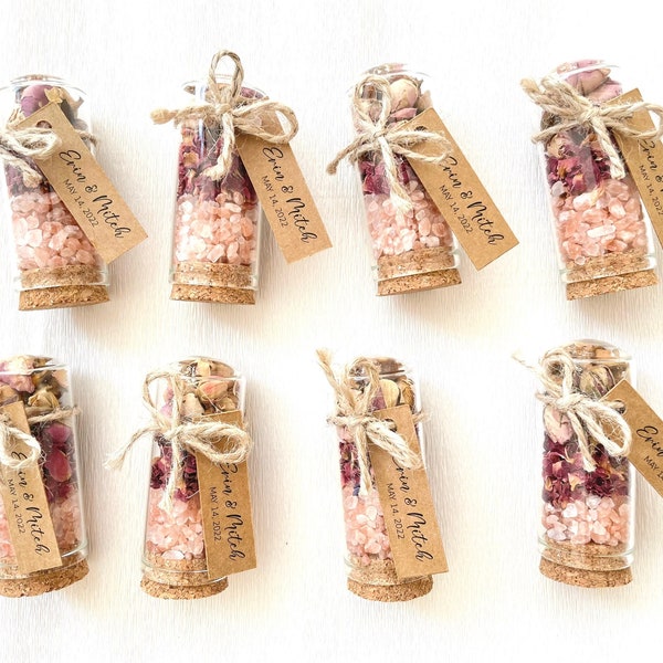 Bath salt wedding favors for guest - bulk gifts - pink himalayan rose bath soak - bridal shower favor - personalized thank you gift - rustic