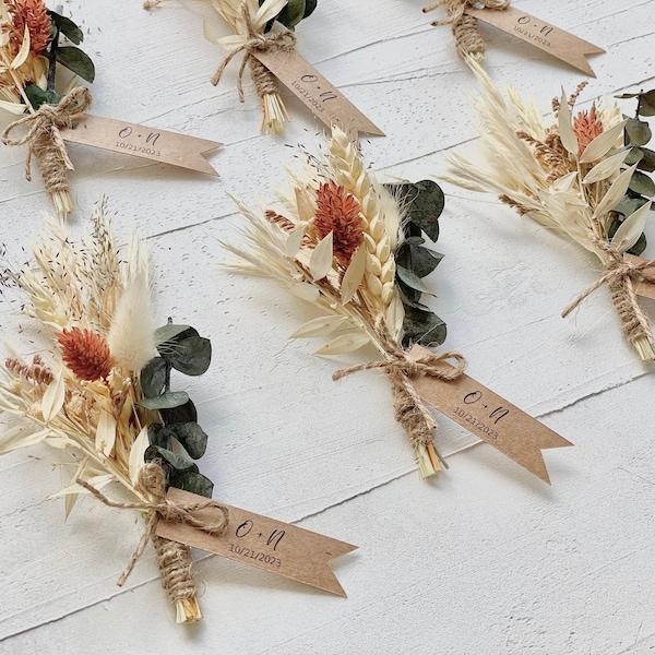 Pampas Boutonniere for Wedding - Rustic Dried flower bouquet - Groom Boutonnières - Boho Grooms buttonhole - Dry flowers bouquet for men