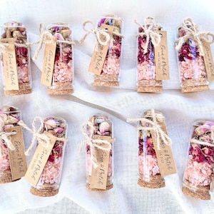 Rose bath salt gift - wedding favors for guest - pink himalayan rose bath soak - bulk test tube - bridesmaid -