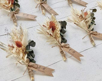 Pampas Boutonniere for Wedding - Rustic Dried flower bouquet - Groom Boutonnières - Boho Grooms buttonhole - Dry flowers bouquet for men