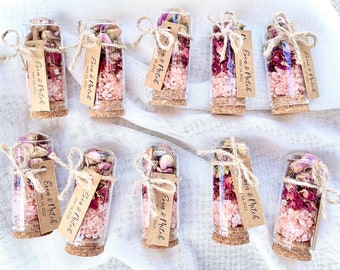 Rose bath salt gift - wedding favors for guest - pink himalayan rose bath soak - bulk test tube - bridesmaid -