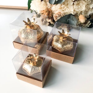 Gold wedding favors for guests, unique wedding favor boxes, engagement party favors, baby shower gifts, elegant wedding decor, pomegranate